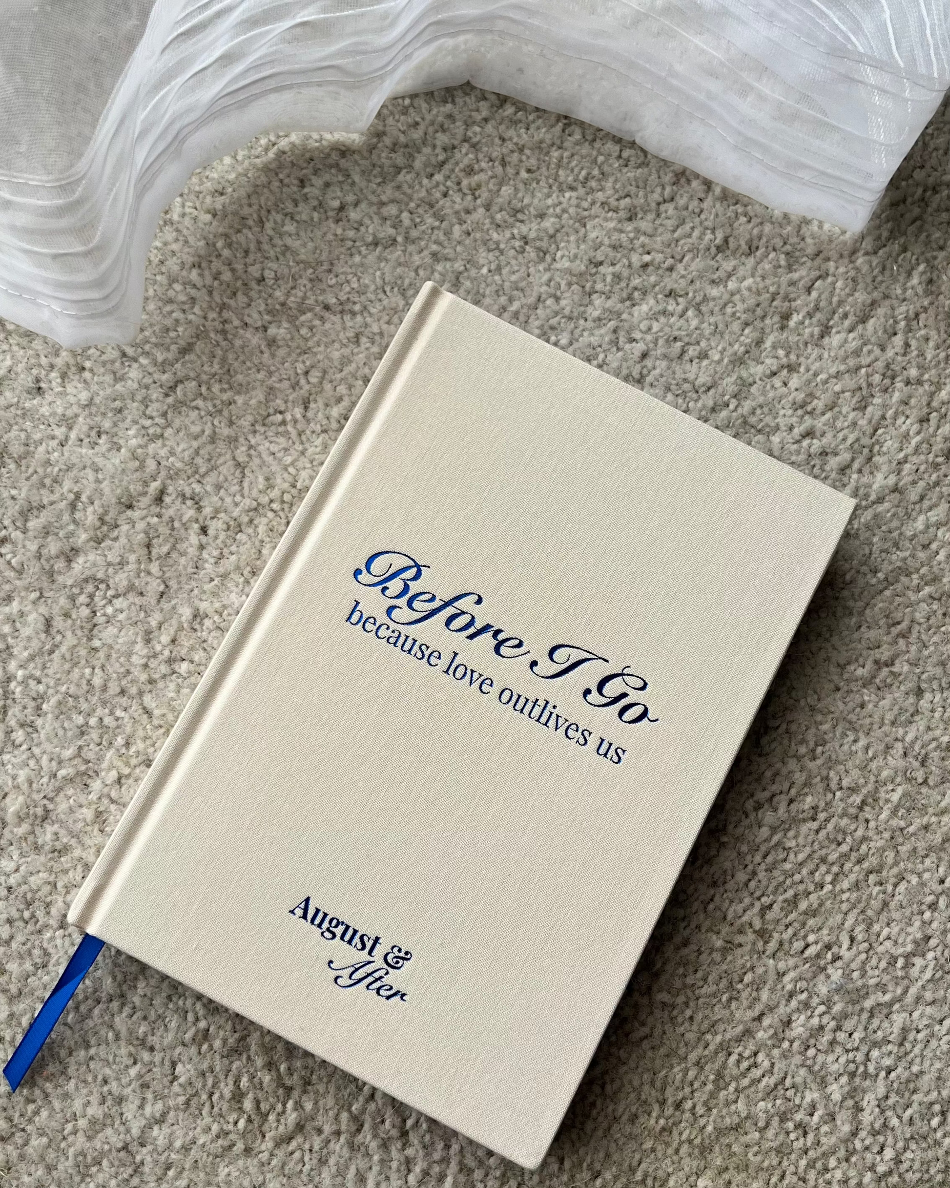 Journal with text on a linen surface